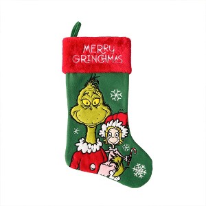 WondaPop How the Grinch Stole Christmas Grinch and Cindy-Lou Who 20" Applique Christmas Stocking - 1 of 4