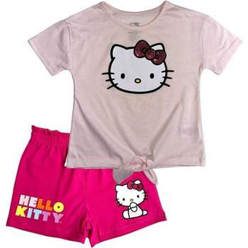 Hello Kitty Toddler/Little and Big Girls 2-Piece Tie Front T-Shirt and Short Sets