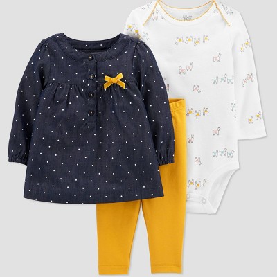 Baby Girls' 3pc Top & Bottom Set - Just One You® made by carter's Blue/Mustard Newborn