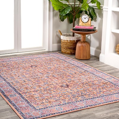 Bohemian Terracotta & Navy Persian-Inspired Washable Rug 3' x 5'