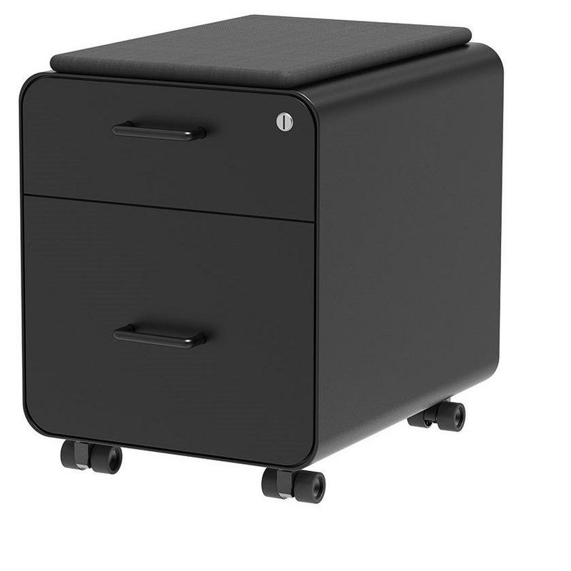 Monoprice Round Corner 2-Drawer File Cabinet - Black, Lockable With Seat Cushion - Workstream Collection, 1 of 9