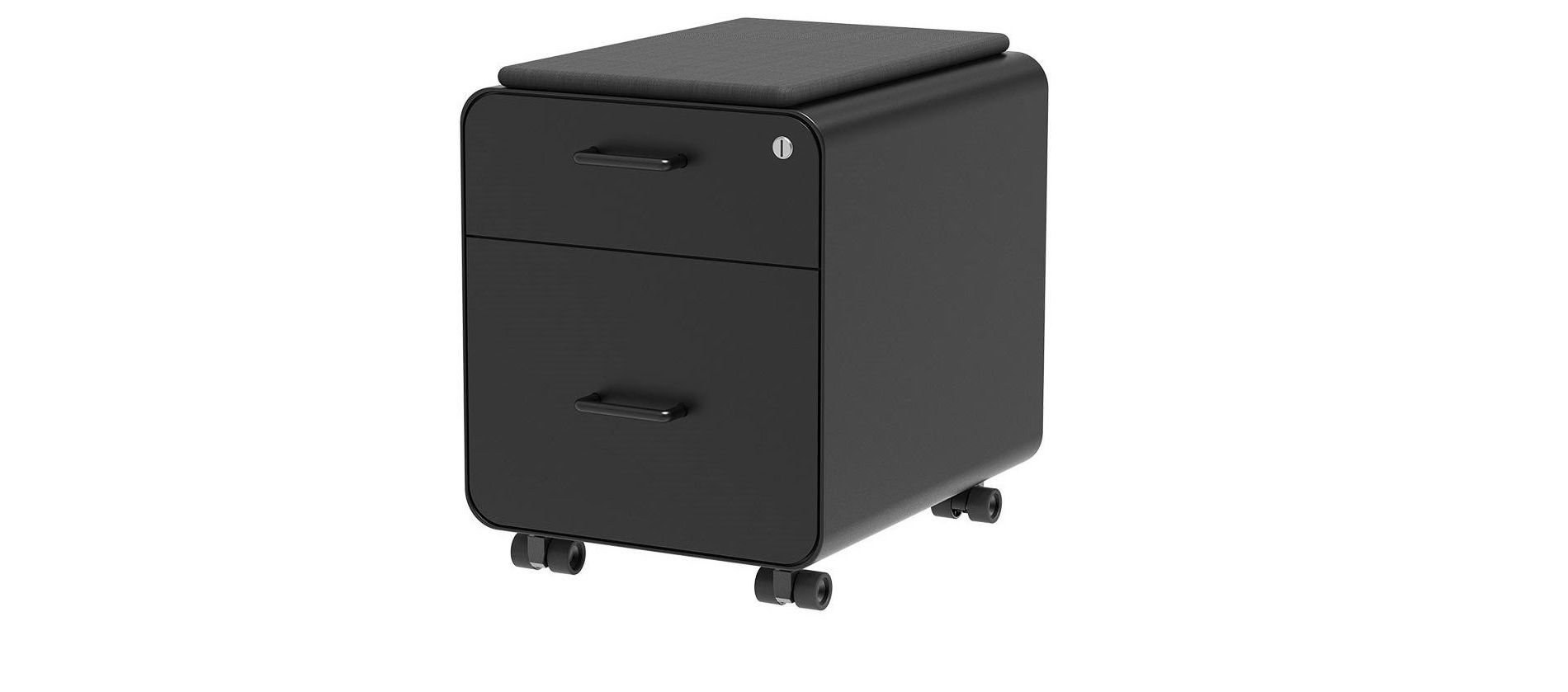 Monoprice Round Corner 2-Drawer File Cabinet - Black, Lockable With Seat Cushion - Workstream Collection