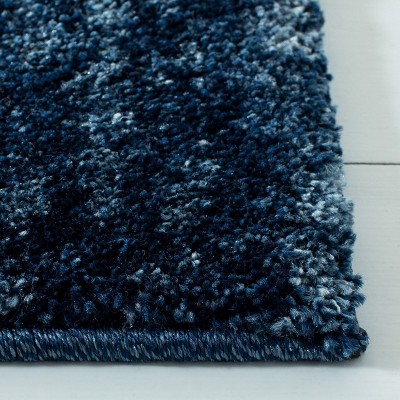 Navy Blue Abstract Shag Synthetic Area Rug