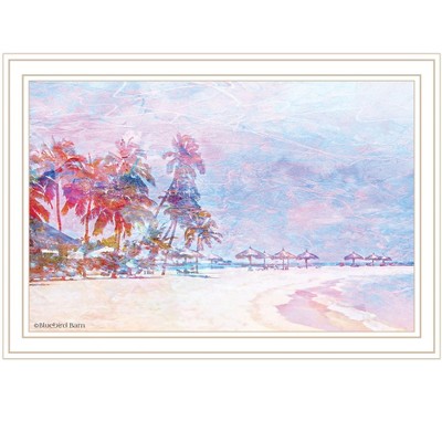 HomeRoots Rainbow Bright Sandy Beach with Umbrellas White Framed Print Wall Art