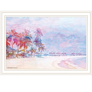 HomeRoots Rainbow Bright Sandy Beach with Umbrellas White Framed Print Wall Art - 1 of 4