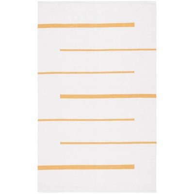 Ivory and Gold Handwoven Cotton Striped Area Rug, 5' x 8'
