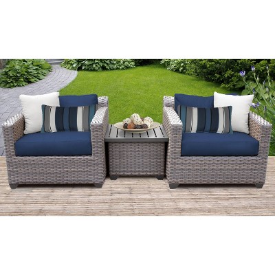 Florence 3pc Outdoor Seating Group with Cushions - Navy - TK Classics