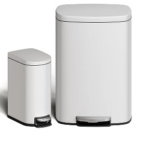 13 Gal (50L) and 2.6 Gal (10L) Metal Trash Can Combo Set, Rustproof Garbage Can with Lid, Step-on Trash Bin with Inner Bucket, Rear Handle, White - 1 of 1