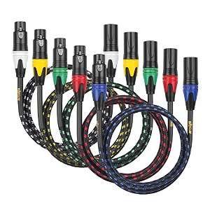 Clef Audio Labs XLR Male to XLR Female, Black Zinc Alloy Shell/5 Color Braided - 3FT -5PK - 1 of 1