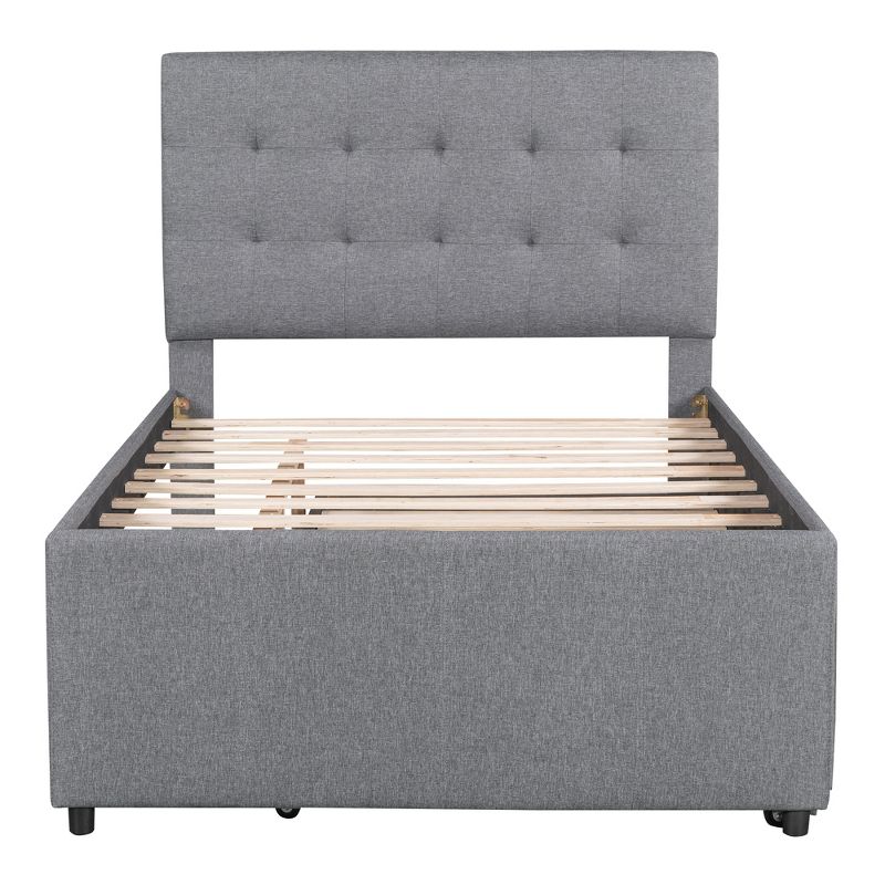 Upholstered Platform Bed with Pull-out Twin Size Trundle Bed and 3 Drawers-ModernLuxe, 4 of 14