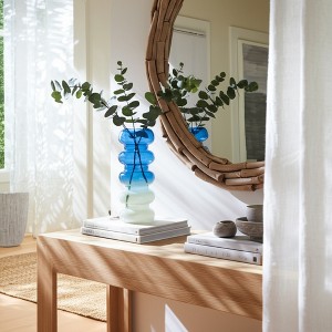 Glass Vase - Coastal Ombre Decorative Flower Holder for Home, Office, Bedroom & Living Room - Modern Ripple Design, Durable Handmade Glass - 1 of 4