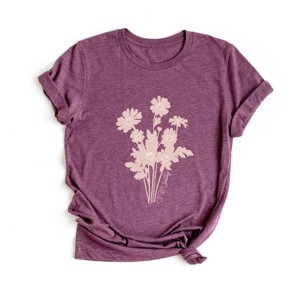 S.W.Smiley Pink Flower Silohuette - Women's Short Sleeve Graphic T-Shirt - 1 of 4