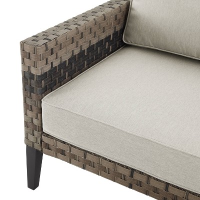 Taupe and Brown Outdoor Wicker Armchair with Cushions