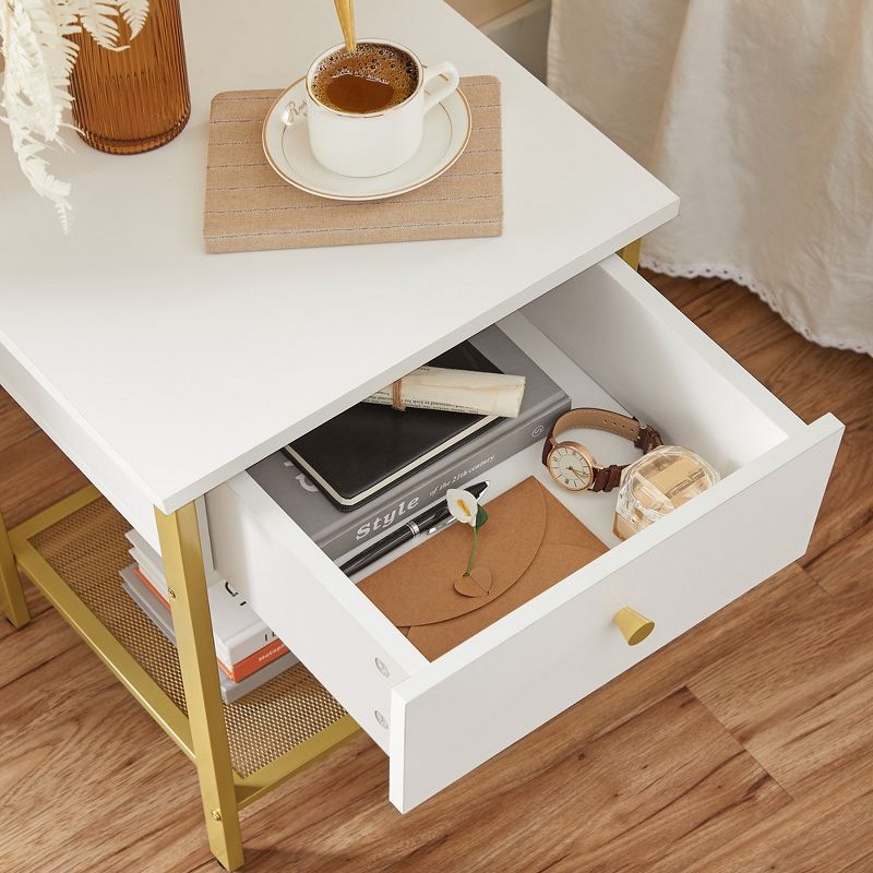 VASAGLE White Nightstand - Modern Bedside Table with Drawer and Open Shelf, 5 of 10