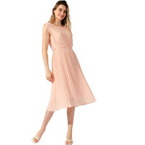 Allegra K Women's High Waist Zip Back Scoop Neck Sleeveless Flowy Long Pleated Dress - 1 of 4