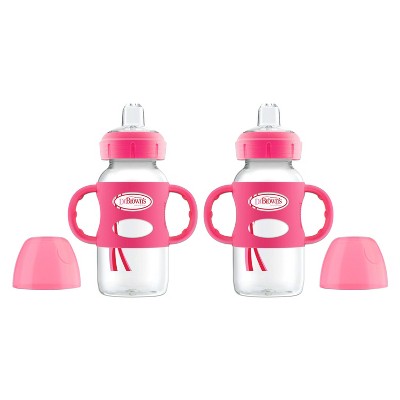 Dr. Brown's Milestones Wide-Neck Transitional Sippy Bottle with Silicone Handles - Pink - 2pk