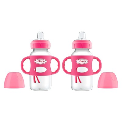 Image of Dr. Brown's Milestones Wide-Neck Transitional Sippy Bottle with Silicone Handles - Pink - 2pk