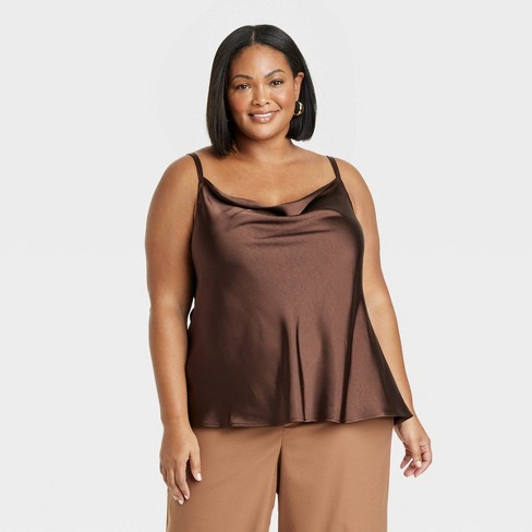 Women's Satin Tank Top - Ava & Viv™ Brown 2x : Target