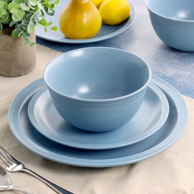Blue Ceramic 12-Piece Round Dinnerware Set for Four