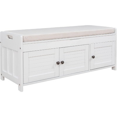 Acekool Wash Shoe Storage Bench – Removable Cushion with 3 Shutter Door,sturdy Wood Legs, Hidden Top Storage for Entryway & Bedroom