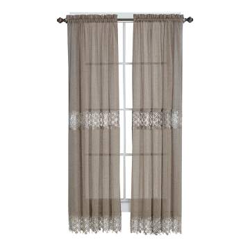 Collections Etc Lilian Lace Trim Sheer Rod Pocket Drapes