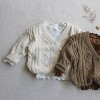 MyKids-USA Baby Crochet Kint Pattern Solid Color V-Neck Single Breasted Cardigan - 3 of 4