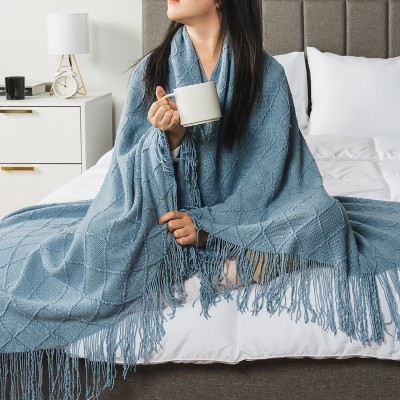 Twin Dusty Blue Knitted Fleece Reversible Throw Blanket