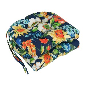 Blazing Needles, 16-inch Spun Polyester Patterned Outdoor U-shaped Tufted Chair Cushions (Set of 2) - 1 of 2