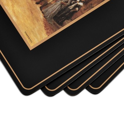 Tally Ho Black and Gold Hardboard Placemats Set of 4