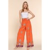 Slickblue Women's Wide Leg Woven Pants, Border Print Design, Smocked Waist, Stretch Fabric, Orange, Size S-L - 3 of 4