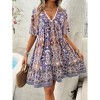 Women's Bohemian Contrast Print V-Neck Short Sleeve Dress - 4 of 4