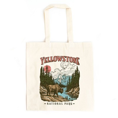 City Creek Prints Yellowstone National Park Buffalo Canvas Tote Bag - 15x16 - Natural