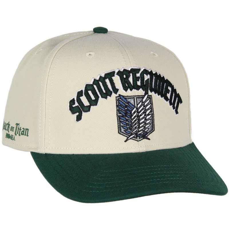 Attack on Titan Adult Scout Regiment Embroidered Snapback Hat for Men and Women Beige, 1 of 8