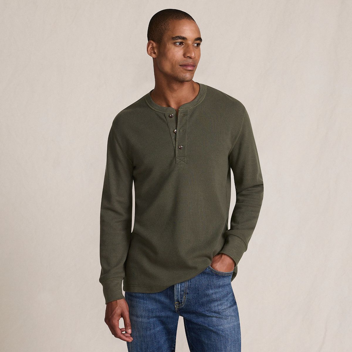 Lands' End Men's Long Sleeve Thermal Waffle Henley