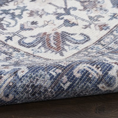Navy Ivory Floral 6' x 9' Cotton Chenille Area Rug