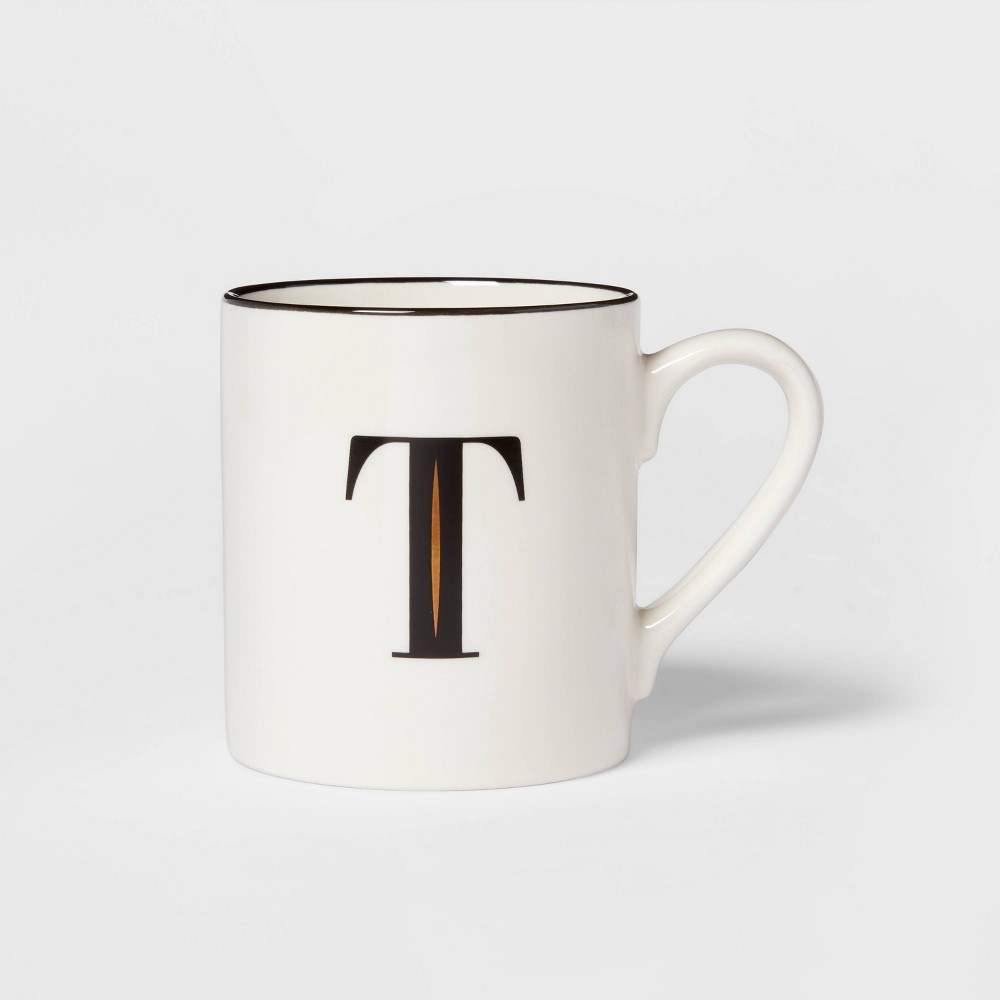 16oz Stoneware Monogram T Mug White - Threshold