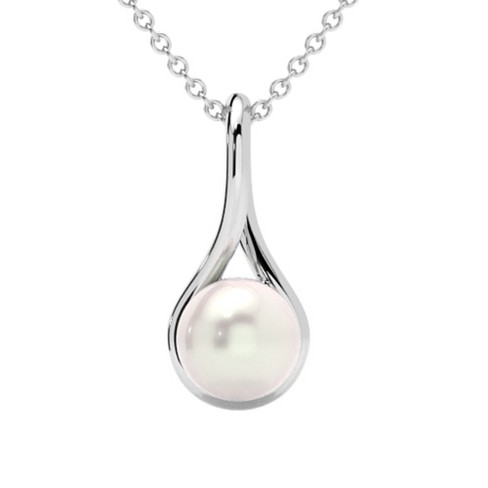 Pompeii3 7mm Pearl Solitaire Pendant 14k Gold 18" Necklace 18mm Tall - image 1 of 4