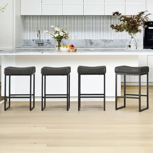 Saddle Counter Height Bar Stools Set, Modern Faux Leather, for Kitchen - 1 of 4