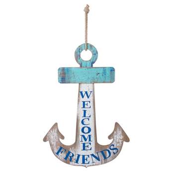 Beachcombers Welcome Friends Anchor Coastal Plaque Sign Wall Hanging Decor Decoration For The Beach 12.5 x 20 x 0.5 Inches.