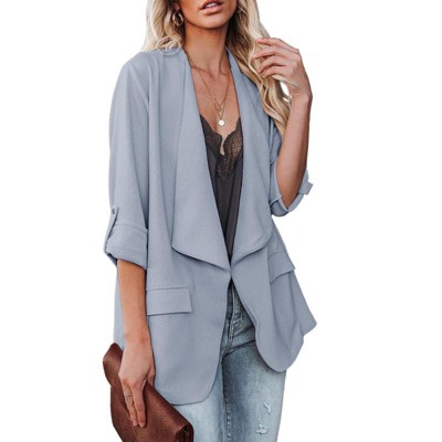 Womens Casual Blazer Jackets Roll Up Long Sleeve Open Front Jacket Loose Fit Longline Blazer Work Office Business Blazers