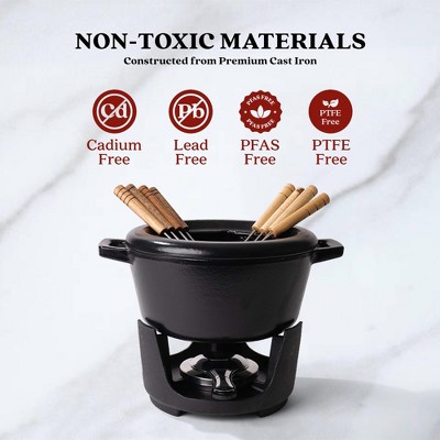 Black Enameled Cast Iron Fondue Pot with Bronze Knob