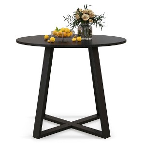 Tangkula 36" Round Wooden Dining Table for 4 w/ Pedestal Base Solid Rubber Wood Frame - 1 of 4