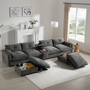 TIRAMISUBEST Sectional Sofa with 2 Storage Ottomans, U-Shaped Couch with Cup Holders and Charging Station - 1 of 4