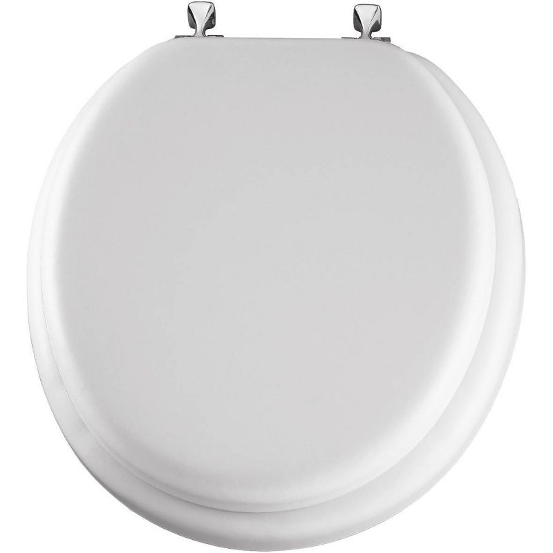 Round Cushioned Vinyl Toilet Seat Never Loosens Chrome Hinges White - Mayfair by Bemis, 3 of 5