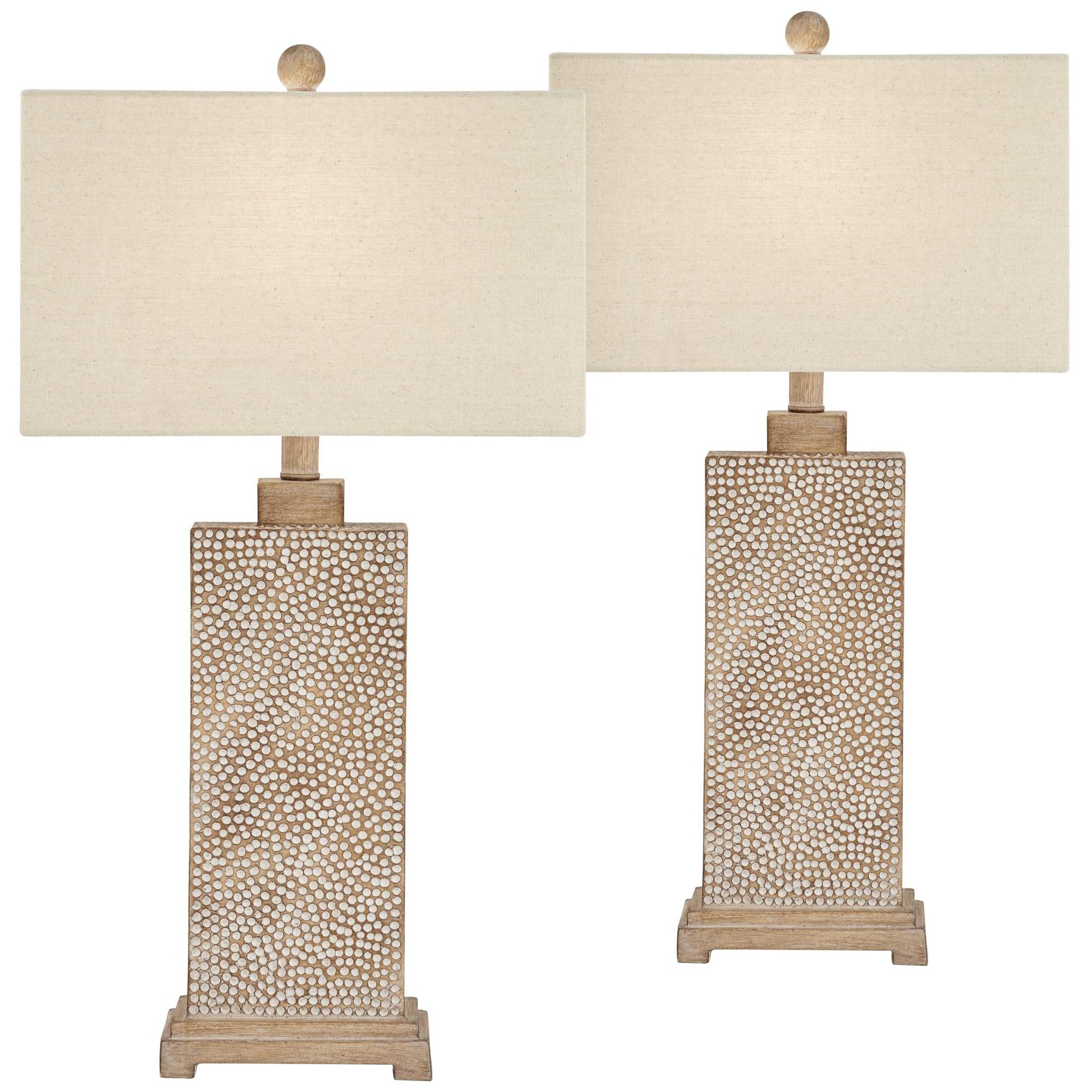 360 Lighting Caldwell Rustic Farmhouse Table Lamps 26 3/4" High Set of 2 Earth Tone Hammered Oatmeal Fabric Rectangular Shade for Bedroom Living Room