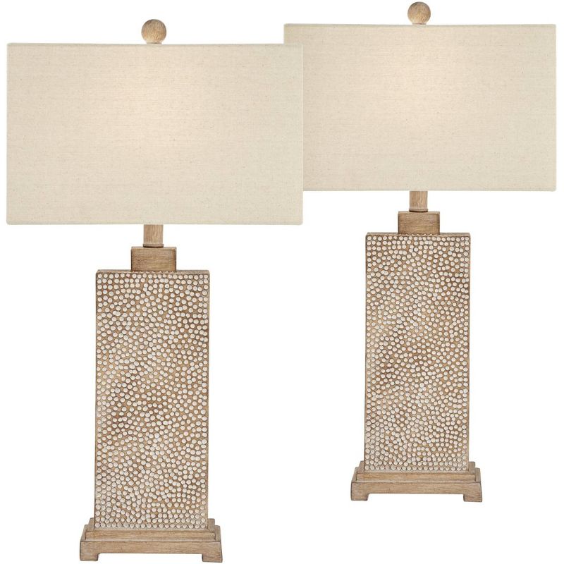 360 Lighting Caldwell Rustic Farmhouse Table Lamps 26 3/4" High Set of 2 Earth Tone Hammered Oatmeal Fabric Rectangular Shade for Bedroom Living Room, 1 of 10
