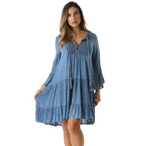 Riviera Sun Womens 3/4 Sleeve Summer Dress - Beach Cover Up Tunic Dress with Embroidery - 1 of 3