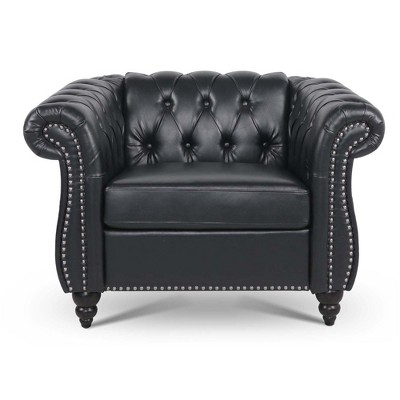 NicBex PU Leather Accent Chair,Upholstered Living Room Chairs with Button Tufted Back and Birch Wooden Legs,Accent Chairs for Living Room