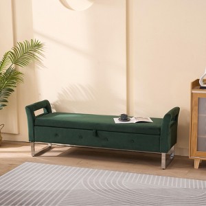 Hrinhom 67.9"W Velvet Storage Soft Bench with Armrests - 1 of 4