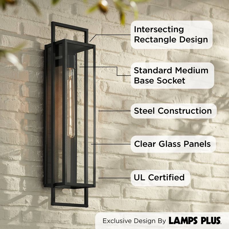 Possini Euro Design Jericho 28" High Modern Outdoor Wall Light Fixture Mount Porch House Edison Bulb Textured Black Finish Metal Clear Glass Shade, 4 of 11